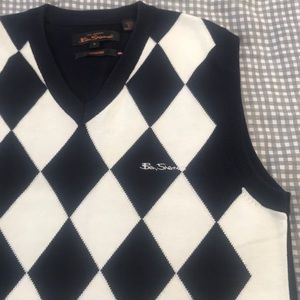 Ben Sherman Blue White Argyle Sweater 